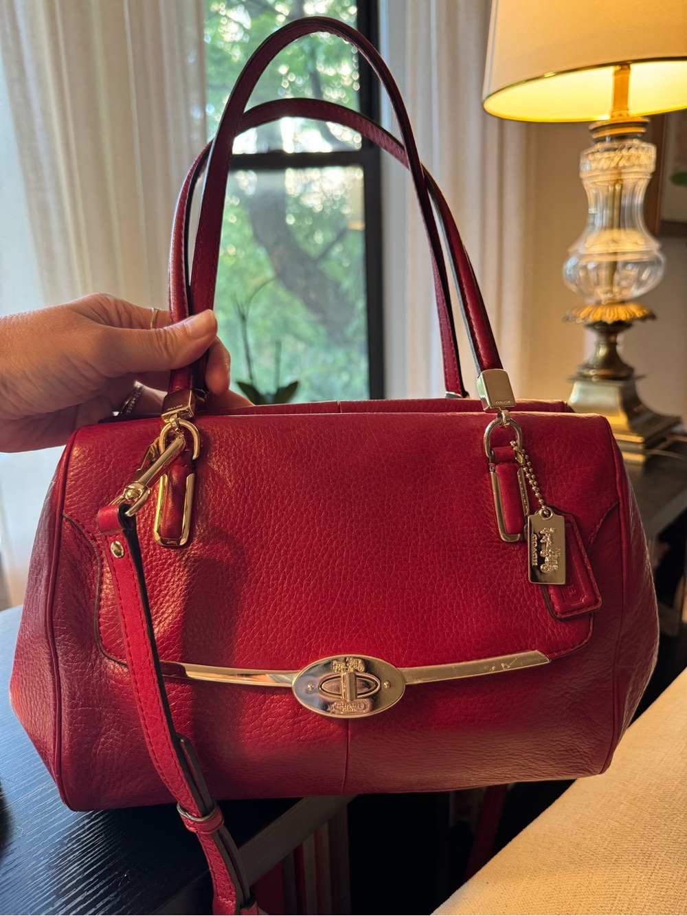 Coach Red Leather Convertible Satchel with Gold Hardware